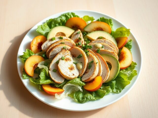 Maaltijdsalade met kip met nectarine en avocado