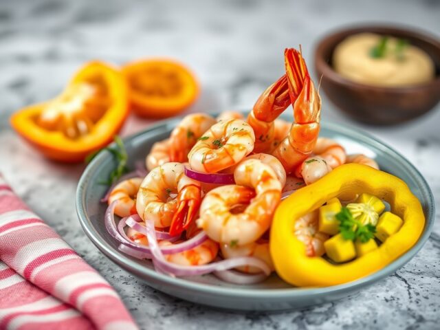 Maaltijdsalade met scampi’s — AI-gegenereerde illustratie