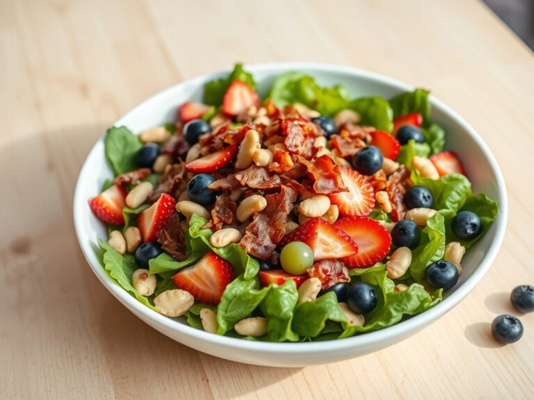 Maaltijdsalade met zomerfruit en spekjes