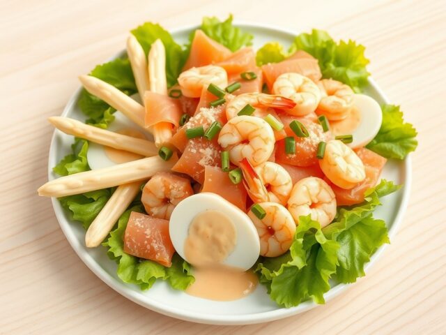 Maaltijdsalade van asperges en vis