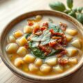 Maaltijdsoep met spekreepjes en pesto