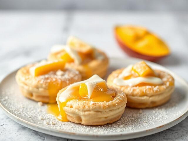 Maanzaad-kruidenpannenkoekjes met mango en advocaat — AI-gegenereerde illustratie