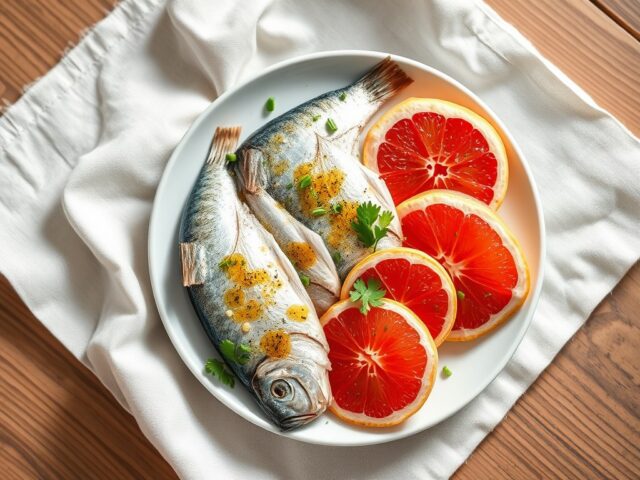 Maatjes met pompelmoes en gembervinaigrette