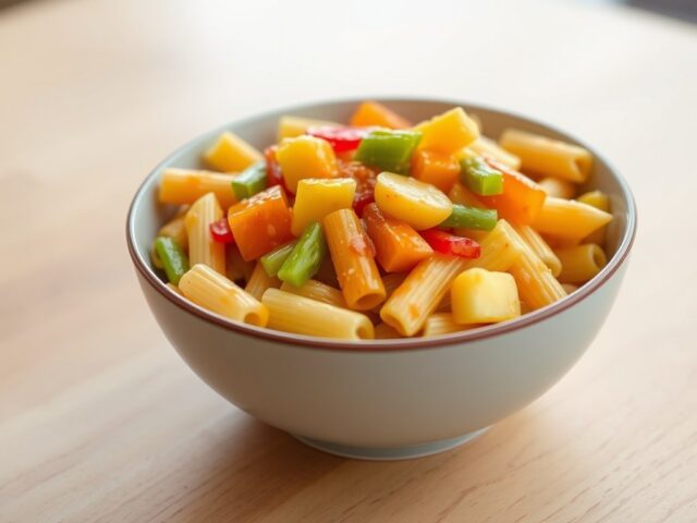 Macaroni met bleekselderij en gele paprika