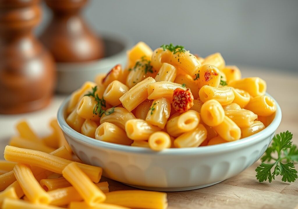 Macaroni met kaas, AI-gegenereerde illustratie