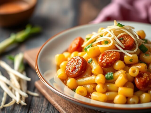 Macaroni met zoetzuresaus