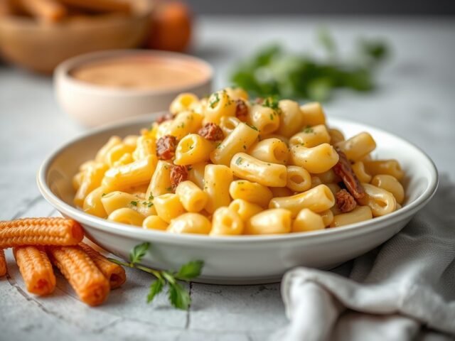 Macaroni ovenschotel, snel, gezond en lekker — AI-gegenereerde illustratie