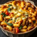 Macaronischotel met spinazie, tomaten en kaas
