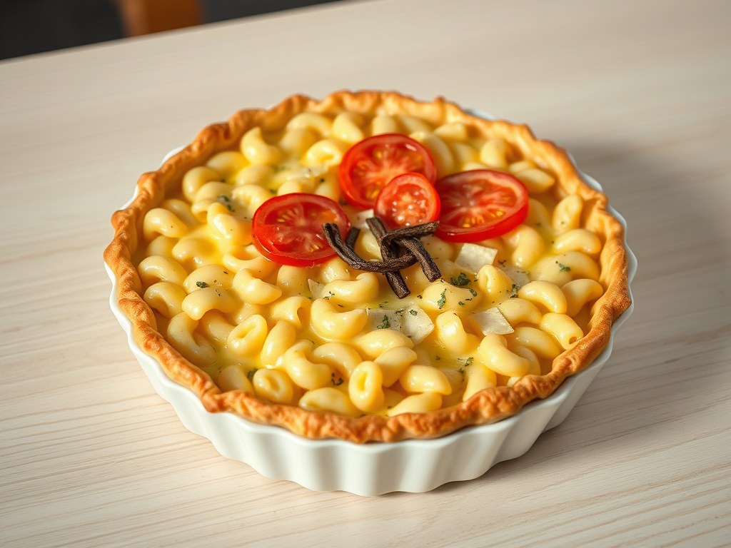 Macaronitaart met ansjovis, AI-gegenereerde illustratie