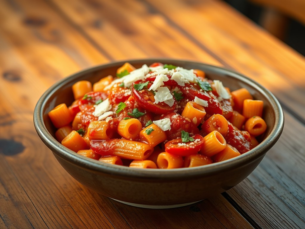 Maccheroncini all’arrabbiata, AI-gegenereerde illustratie