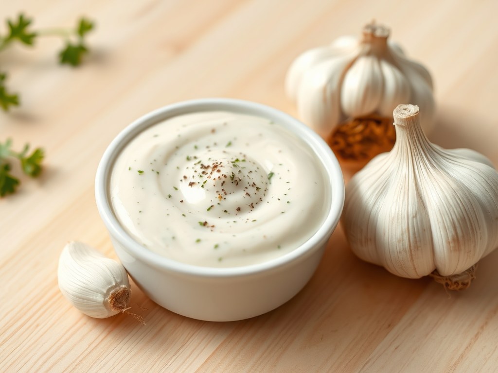 magere knoflook saus, AI-gegenereerde illustratie