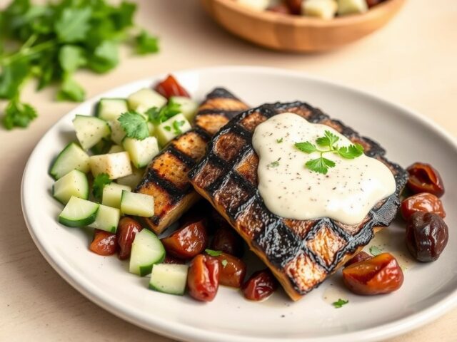Makreelfilets met dadels en pittige komkommersalade