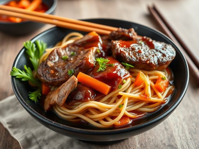 Malse entrecote met sukiyaki saus — AI-gegenereerde illustratie
