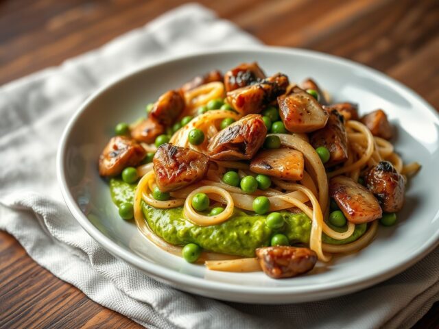 Maltagliati met kwartel en doperwtenpuree