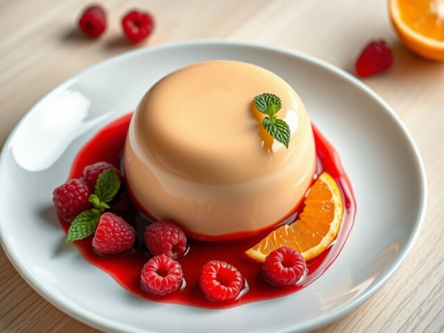 Mandarijnenbavarois met frambozensaus