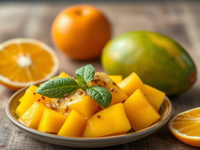 Mango met sinaasappelstroop