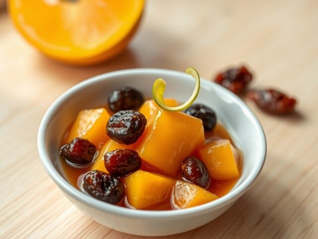 Mangocompote met rozijnen en specerijen