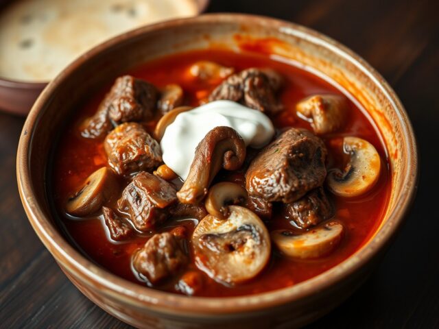Marha-pörkölt gombával