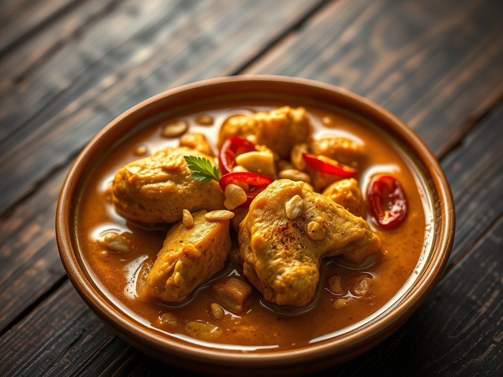 Masaman curry met kipkarbonade, AI-gegenereerde illustratie