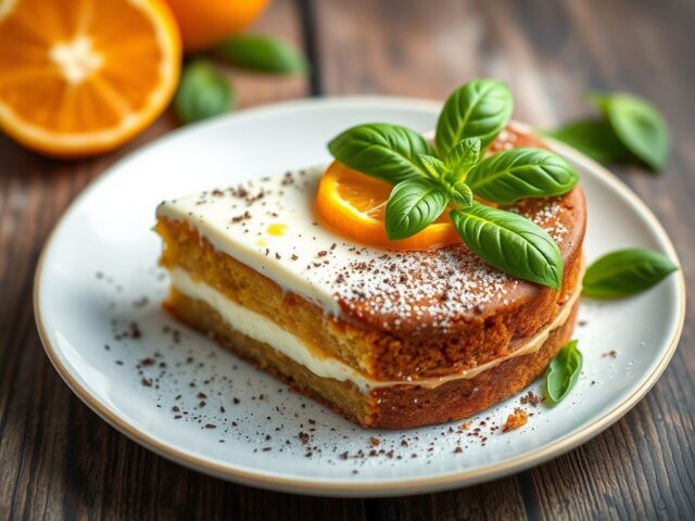 Mascarpone- sinaasappelbasilicum taart