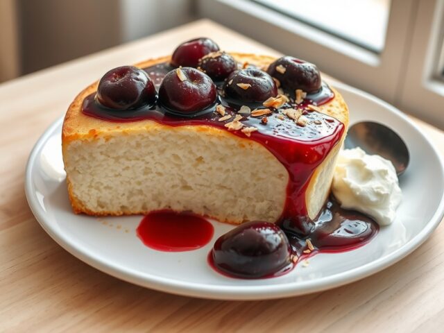 Mascarponecake met pruimensaus
