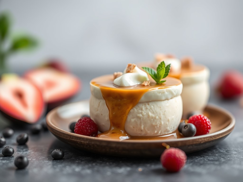 Mascarponemousse met koffiecaramel en lange vinger, AI-gegenereerde illustratie