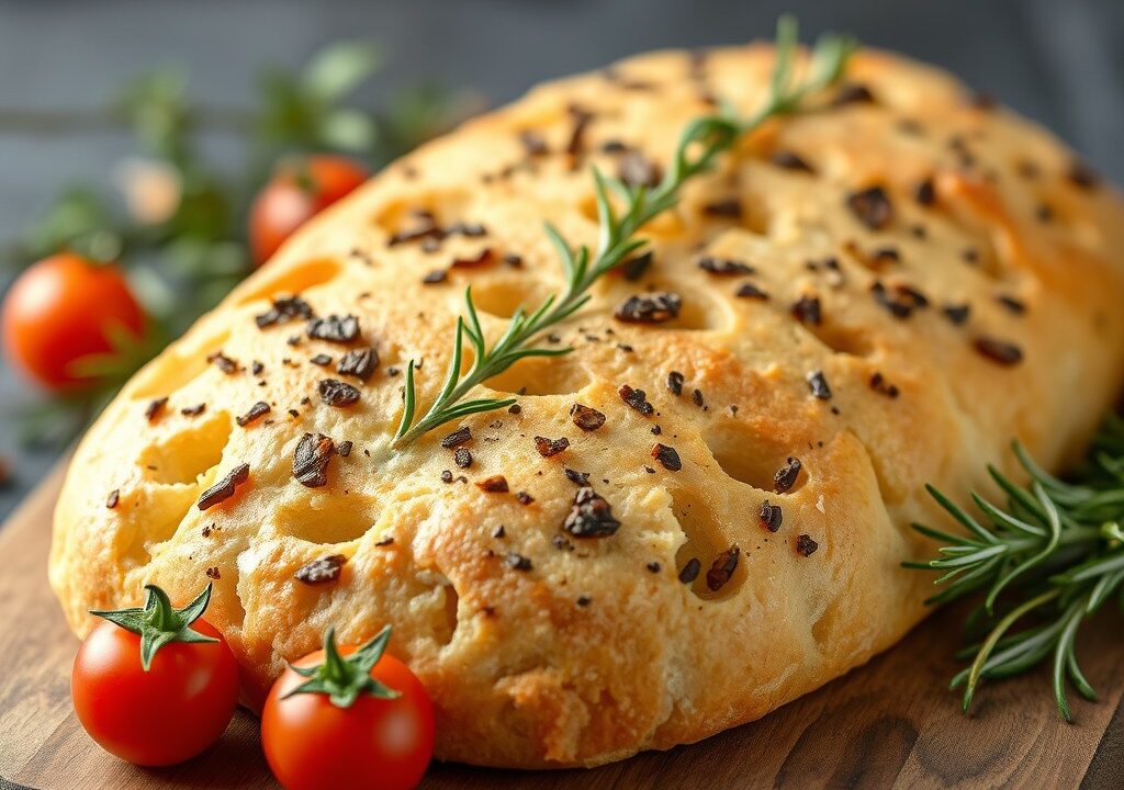 Mediterraan tomatenbrood, AI-gegenereerde illustratie