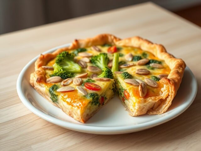 mediterrane groente quiche met broccoli en amandelen