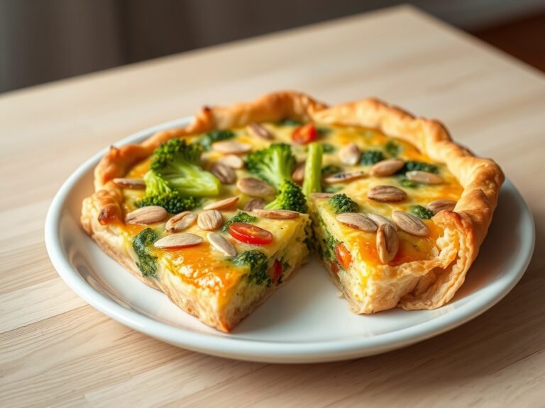 mediterrane groente quiche met broccoli en amandelen