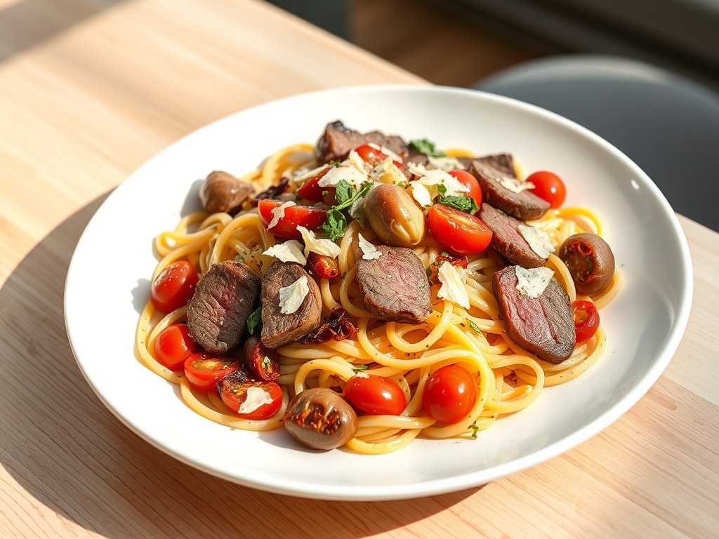 Mediterrane pasta, AI-gegenereerde illustratie