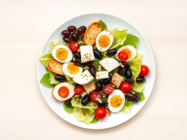 Mediterrane salade met blauwe kaascrostini