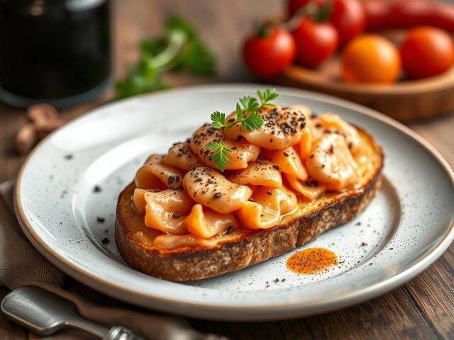 Meesterlijke mergpijp op toast — AI-gegenereerde illustratie