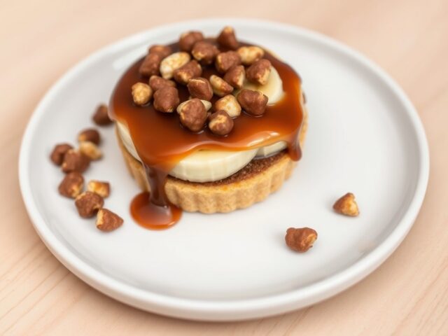 Melkchocoladetaartje met banaan en rumkaramelsiroop