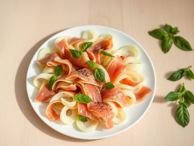 Meloenkrullen met parmaham en basilicum