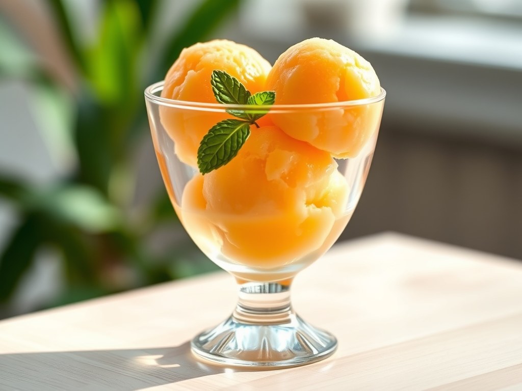 Meloensorbet met witte port, AI-gegenereerde illustratie
