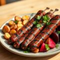 Merquezworstjes met gegrilde rode biet