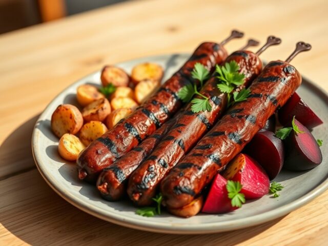 Merquezworstjes met gegrilde rode biet