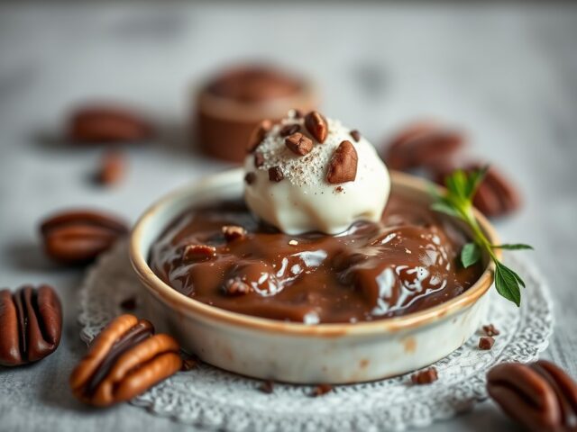 Met chocola gevulde peer in een jasje van pecannot
