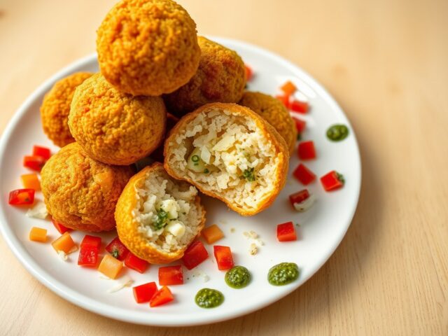 Met gorgonzola gevulde gefrituurde risottoballetje