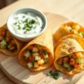 Met groenten gevulde pappadums met raita