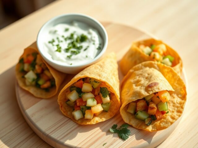Met groenten gevulde pappadums met raita