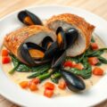 Met mosselen gevulde kalkoenfilet