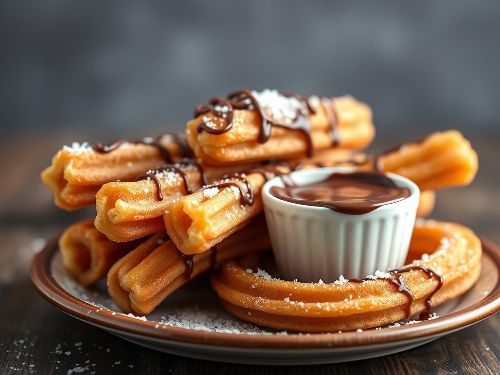 Mexicaanse Churros con chocolate, AI-gegenereerde illustratie