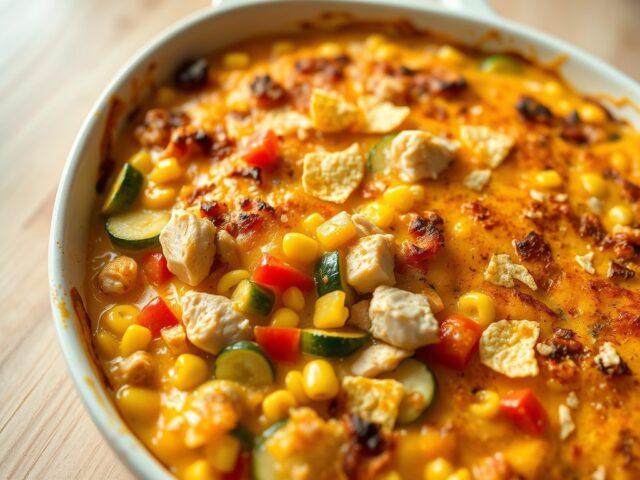 Mexicaanse ovenschotel met kip, paprika en courgette