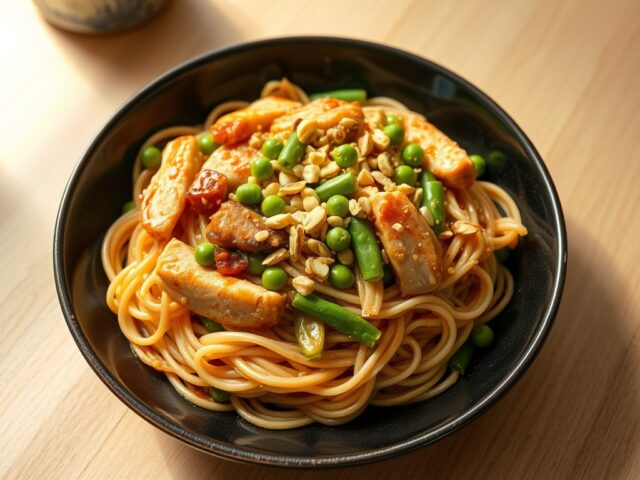 Mie met kip en pistachenootjes