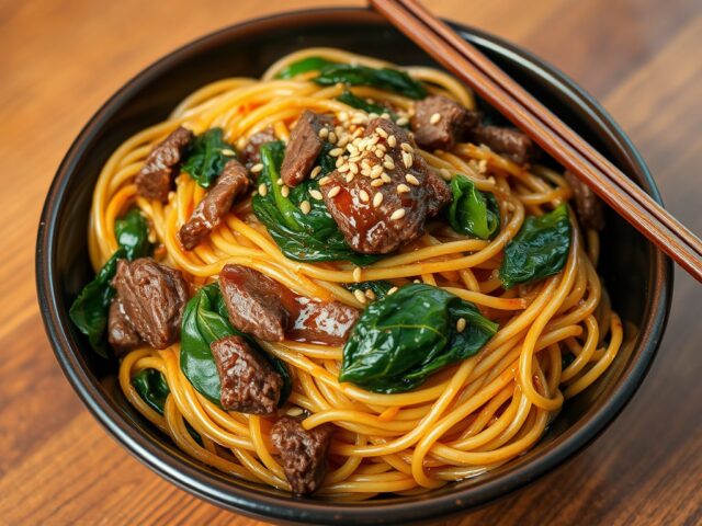 Mie met Spinazie en Rundvlees