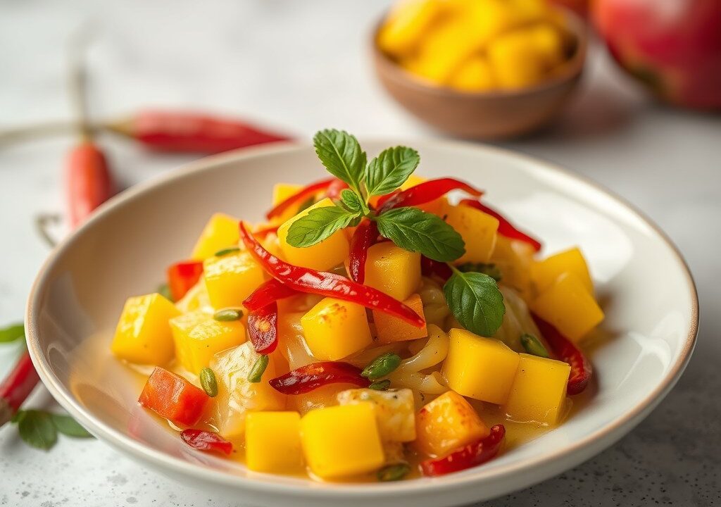 Mihoensalade met mango, AI-gegenereerde illustratie