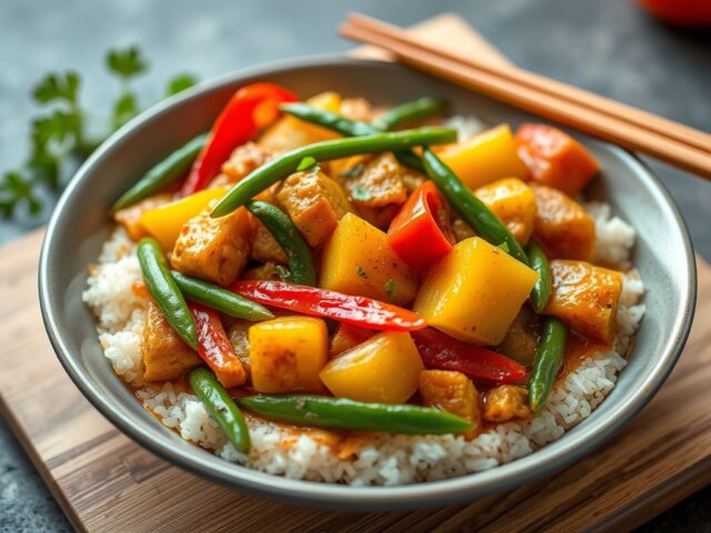Milde groentecurry — AI-gegenereerde illustratie