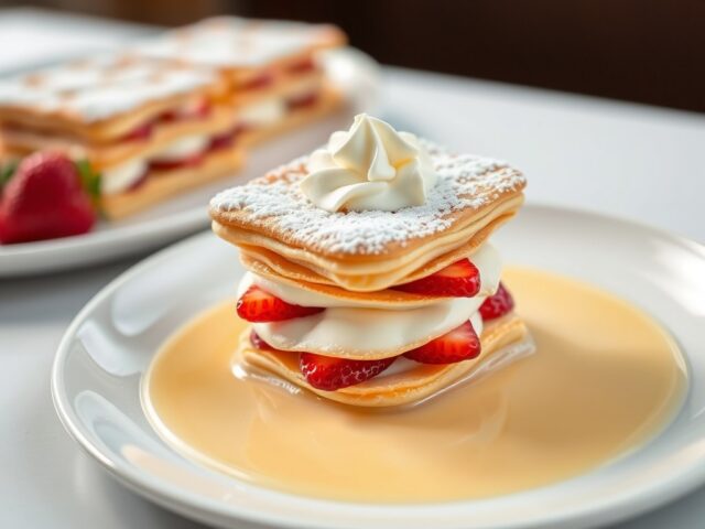 Mille-feuille van aardbeien met crème anglaise e