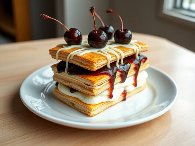 Millefeuille- bakkersroom, witte chocolade + kersen